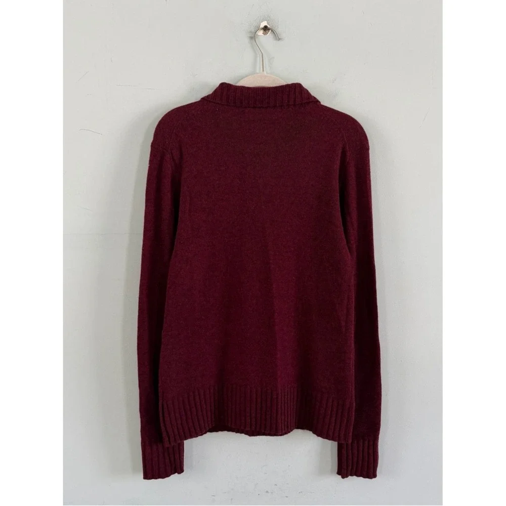 Tory Burch Audra Mock Neck Wool‎ Cashmere Red Purple Henley Sweater